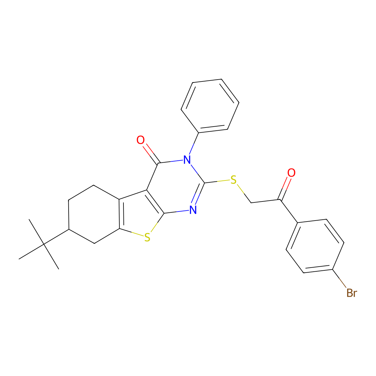 2-{[2-(4-bromophenyl)-2-oxoethyl]sulfanyl}-7-tert-butyl-3-phenyl-5,6,7,8-tetrahydro[1]benzothieno[2,3-d]pyrimidin-4(3H)-one molecular structure, CAS 309742-30-1