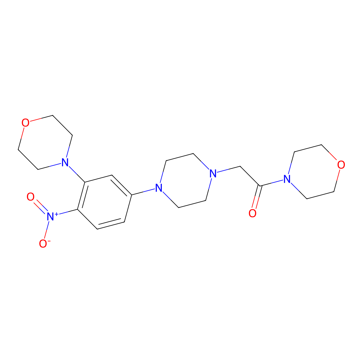 1-Morpholin-4-yl-2-[4-(3-morpholin-4-yl-4-nitrophenyl)piperazin-1-yl]ethanone molecular structure, CAS 309743-22-4
