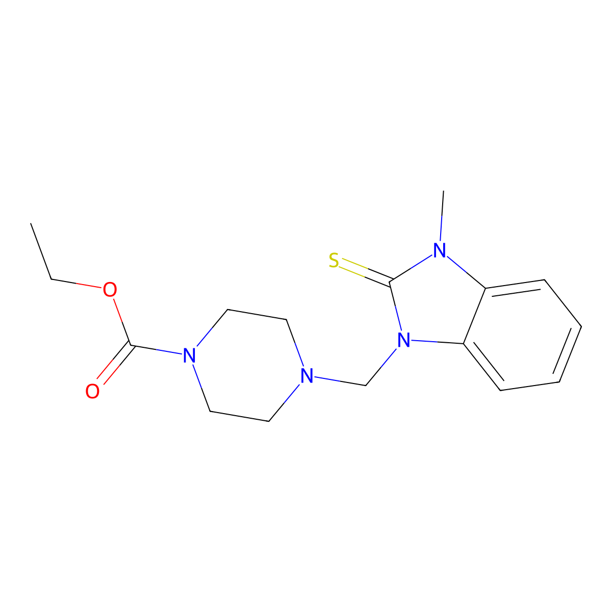 Ethyl 4-[(3-methyl-2-sulfanylidenebenzimidazol-1-yl)methyl]piperazine-1-carboxylate molecular structure, CAS 309743-25-7