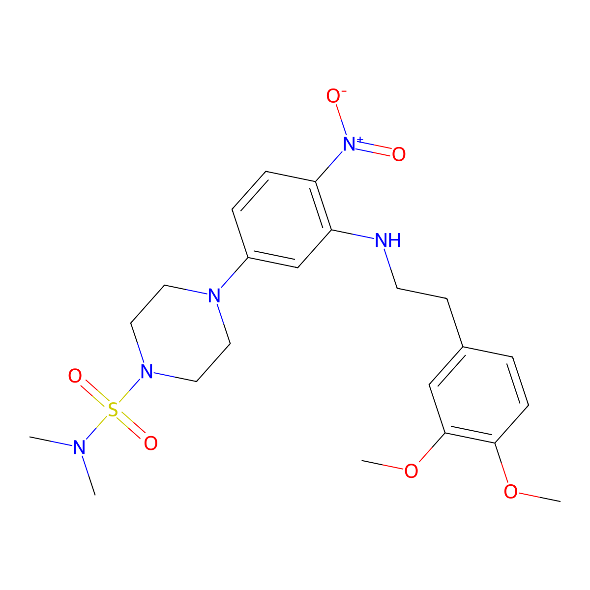 4-[3-[2-(3,4-dimethoxyphenyl)ethylamino]-4-nitrophenyl]-N,N-dimethylpiperazine-1-sulfonamide molecular structure, CAS 309743-30-4