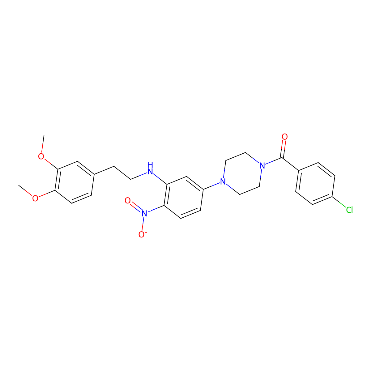 (4-Chlorophenyl)-[4-[3-[2-(3,4-dimethoxyphenyl)ethylamino]-4-nitrophenyl]piperazin-1-yl]methanone molecular structure, CAS 309743-31-5