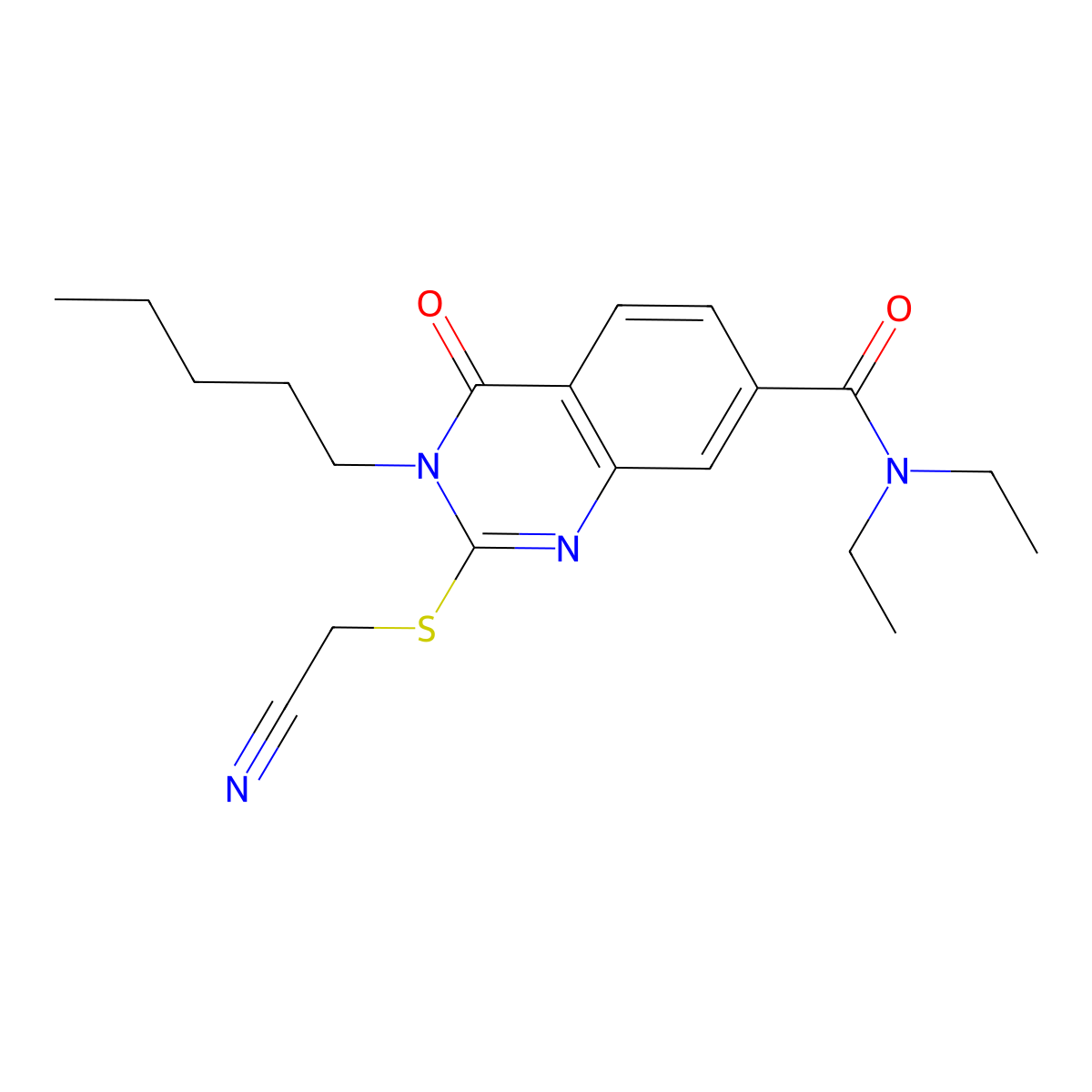 2-((cyanomethyl)thio)-N,N-diethyl-4-oxo-3-pentyl-3,4-dihydroquinazoline-7-carboxamide molecular structure, CAS 309749-63-1