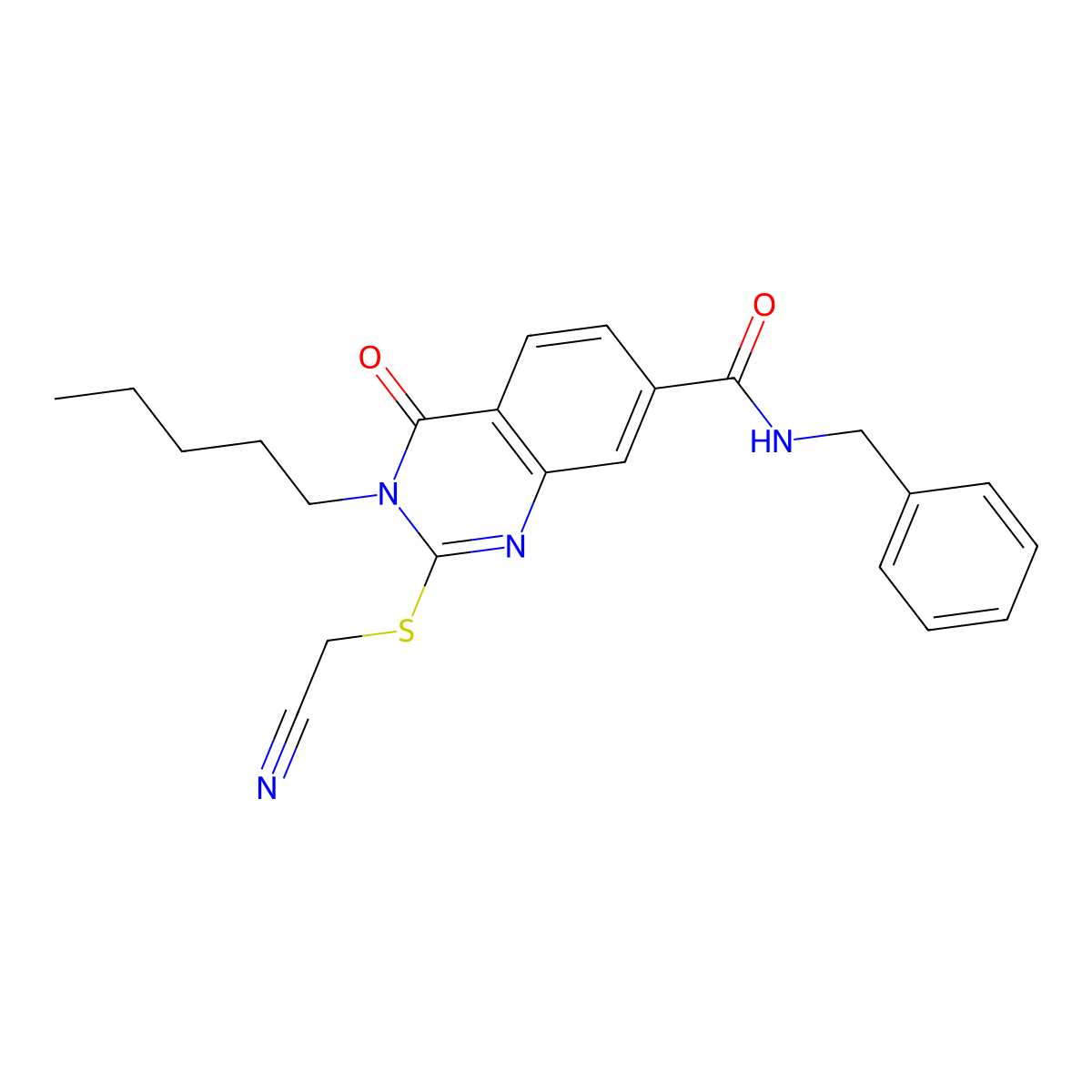 N-benzyl-2-((cyanomethyl)thio)-4-oxo-3-pentyl-3,4-dihydroquinazoline-7-carboxamide molecular structure, CAS 309749-64-2