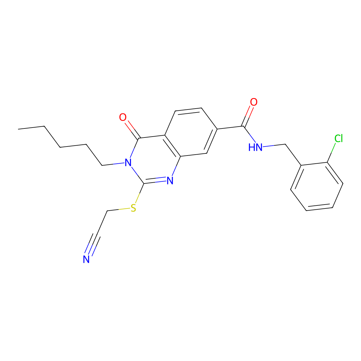 N-(2-chlorobenzyl)-2-((cyanomethyl)thio)-4-oxo-3-pentyl-3,4-dihydroquinazoline-7-carboxamide molecular structure, CAS 309749-68-6