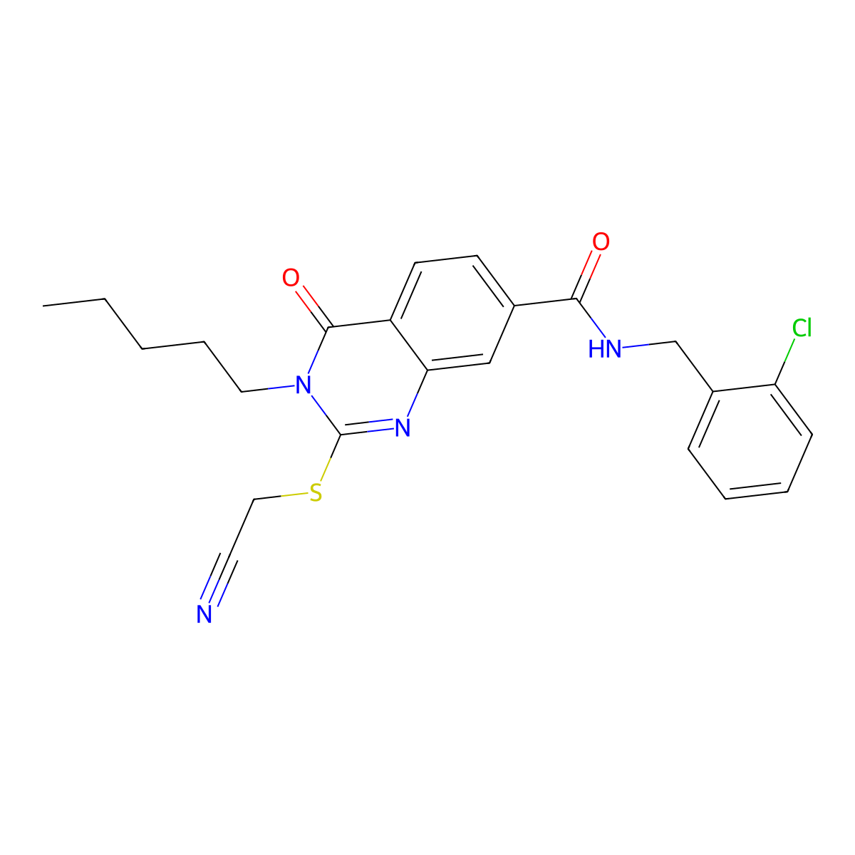 N-(2-chlorobenzyl)-2-((cyanomethyl)thio)-4-oxo-3-pentyl-3,4-dihydroquinazoline-7-carboxamide molecular structure, CAS 309749-68-6