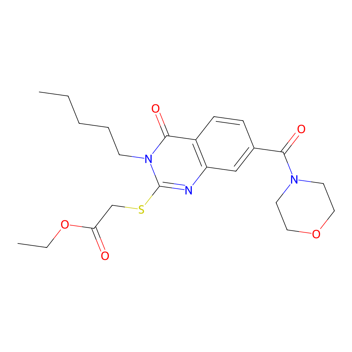 Ethyl 2-((7-(morpholine-4-carbonyl)-4-oxo-3-pentyl-3,4-dihydroquinazolin-2-yl)thio)acetate molecular structure, CAS 309749-76-6