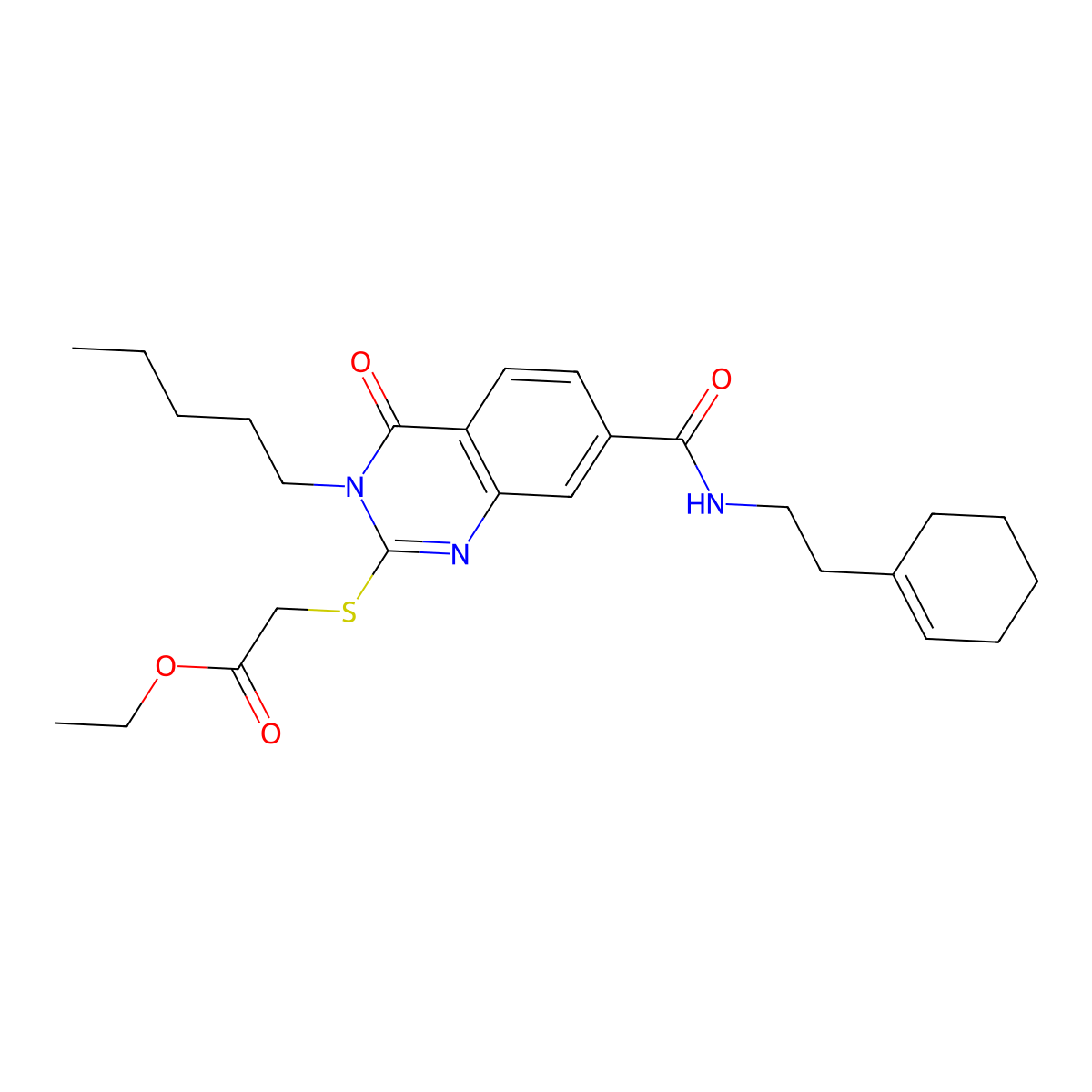 Ethyl 2-[7-[2-(cyclohexen-1-yl)ethylcarbamoyl]-4-oxo-3-pentylquinazolin-2-yl]sulfanylacetate molecular structure, CAS 309749-77-7