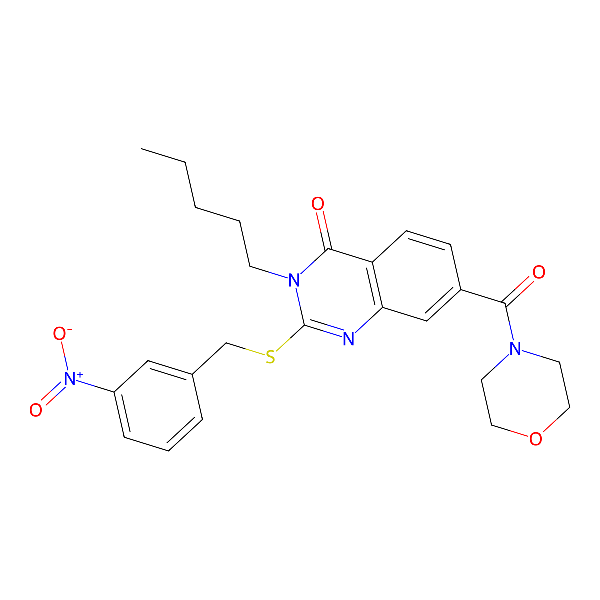 7-(morpholine-4-carbonyl)-2-((3-nitrobenzyl)thio)-3-pentylquinazolin-4(3H)-one molecular structure, CAS 309749-84-6