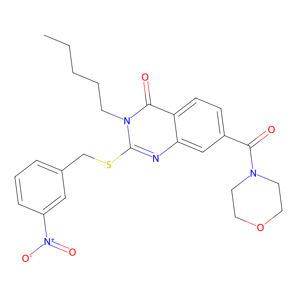 7-(morpholine-4-carbonyl)-2-((3-nitrobenzyl)thio)-3-pentylquinazolin-4(3H)-one molecular structure, CAS 309749-84-6