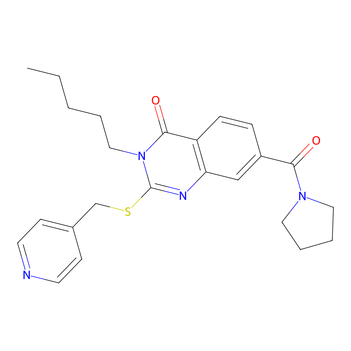 3-pentyl-2-((pyridin-4-ylmethyl)thio)-7-(pyrrolidine-1-carbonyl)quinazolin-4(3H)-one molecular structure, CAS 309749-95-9