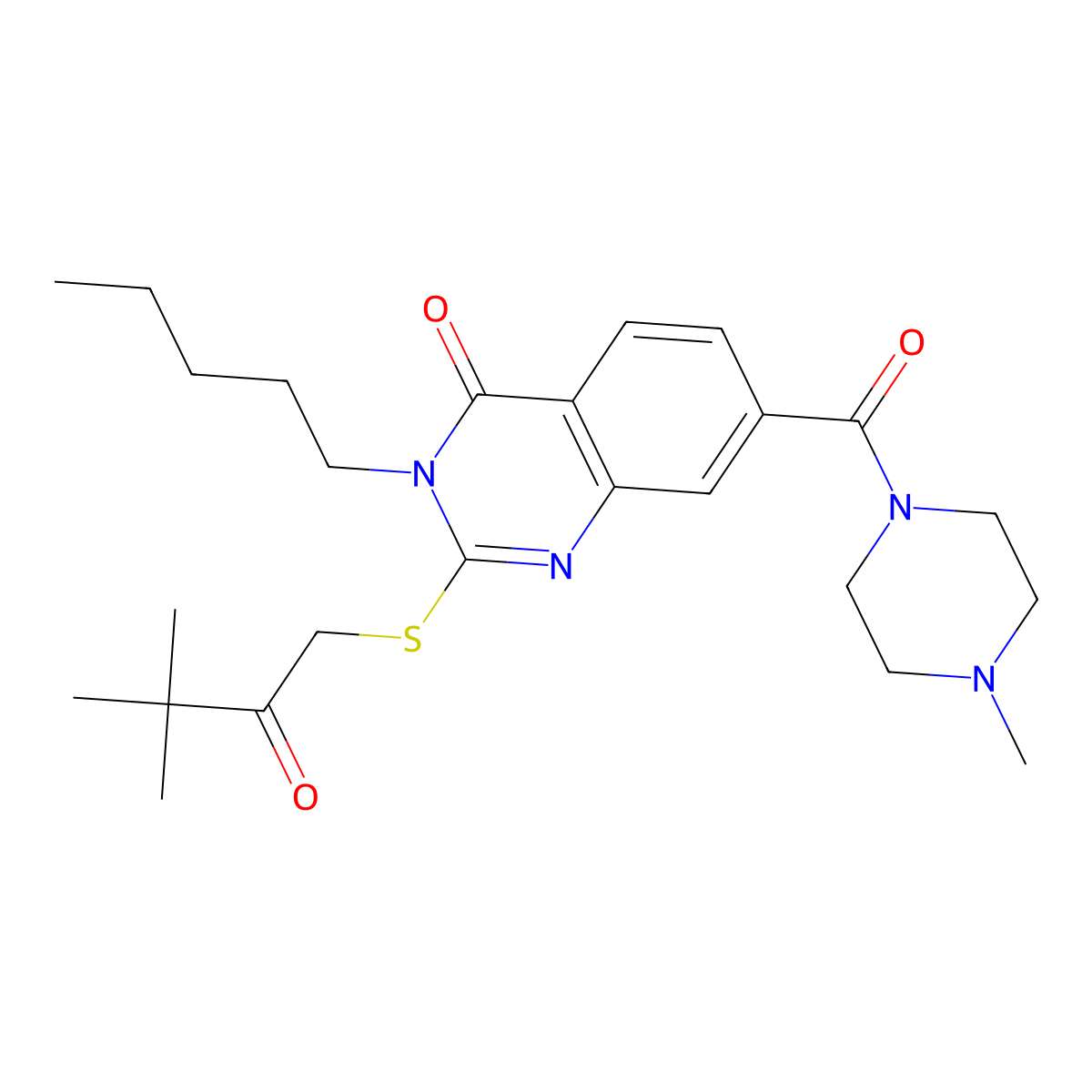 2-((3,3-dimethyl-2-oxobutyl)thio)-7-(4-methylpiperazine-1-carbonyl)-3-pentylquinazolin-4(3H)-one molecular structure, CAS 309750-04-7