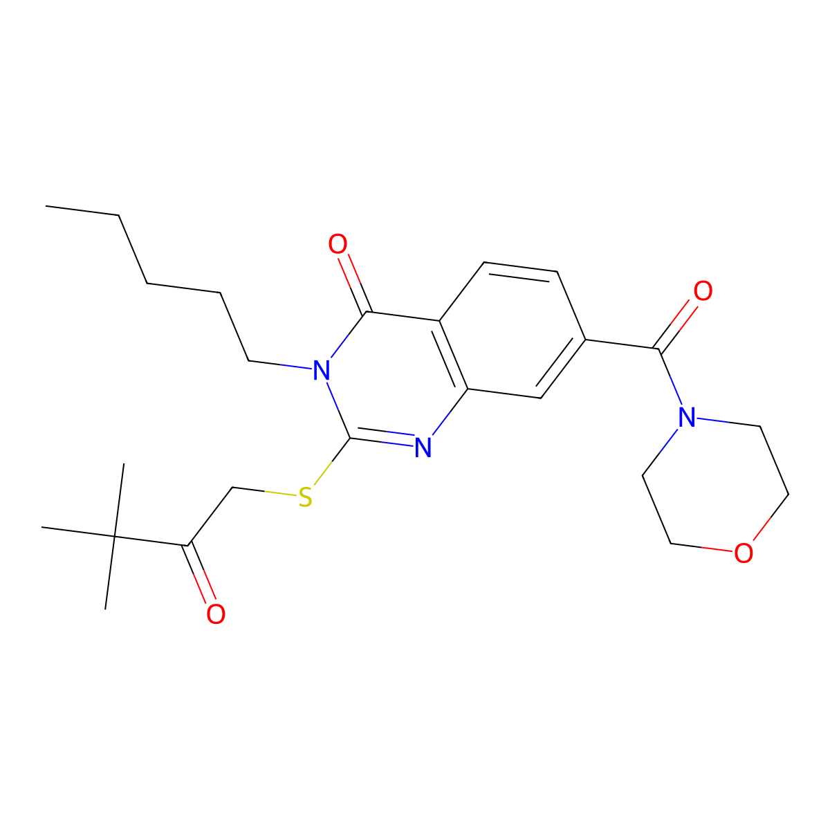 2-((3,3-dimethyl-2-oxobutyl)thio)-7-(morpholine-4-carbonyl)-3-pentylquinazolin-4(3H)-one molecular structure, CAS 309750-05-8