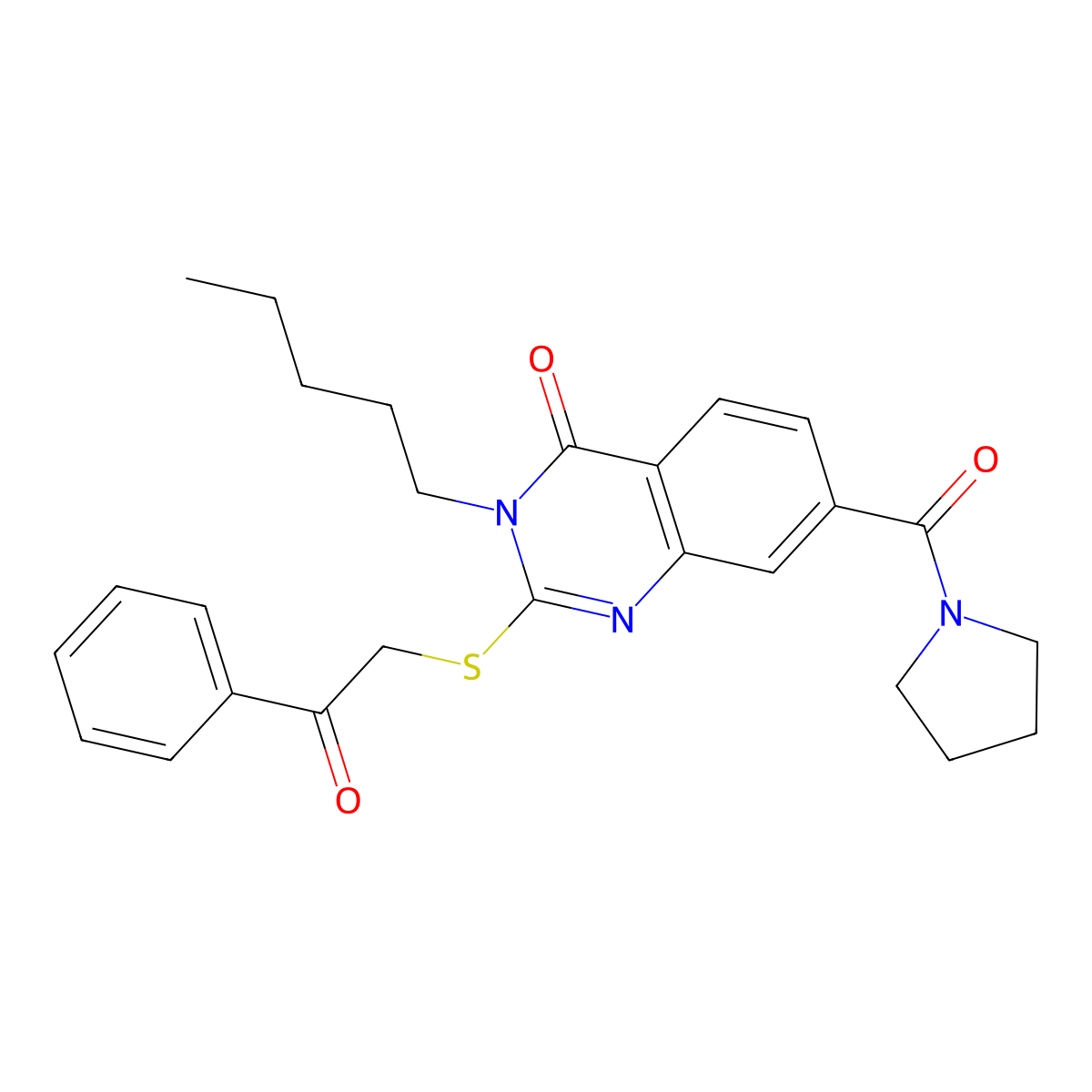 2-[(2-Oxo-2-phenylethyl)sulfanyl]-3-pentyl-7-(pyrrolidine-1-carbonyl)-3,4-dihydroquinazolin-4-one molecular structure, CAS 309750-10-5