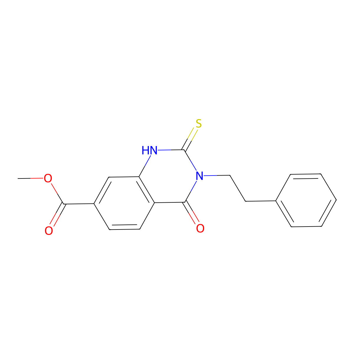 Methyl 4-oxo-3-(2-phenylethyl)-2-sulfanyl-3,4-dihydroquinazoline-7-carboxylate molecular structure, CAS 309750-70-7