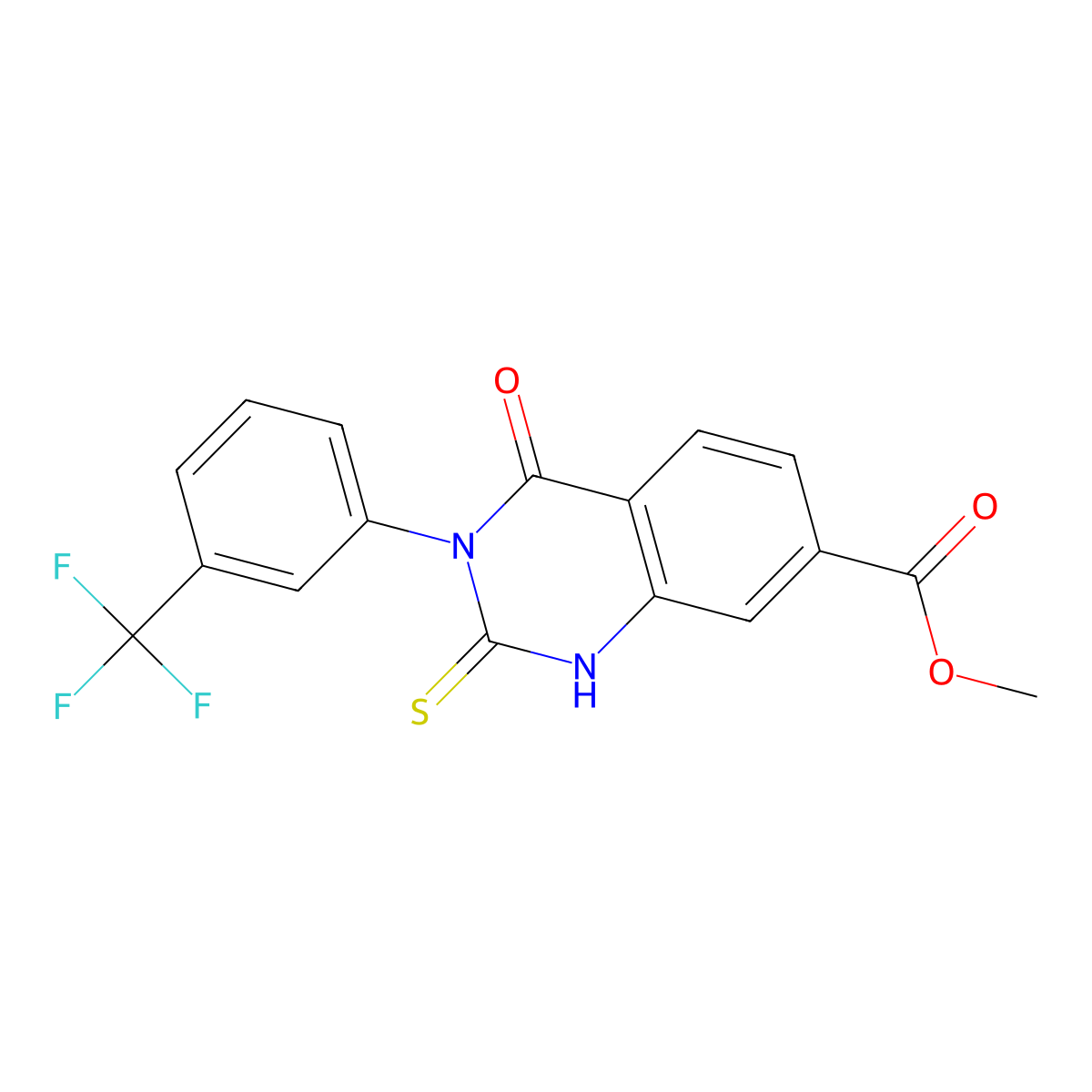methyl 4-oxo-2-sulfanylidene-3-[3-(trifluoromethyl)phenyl]-1H-quinazoline-7-carboxylate molecular structure, CAS 309750-71-8