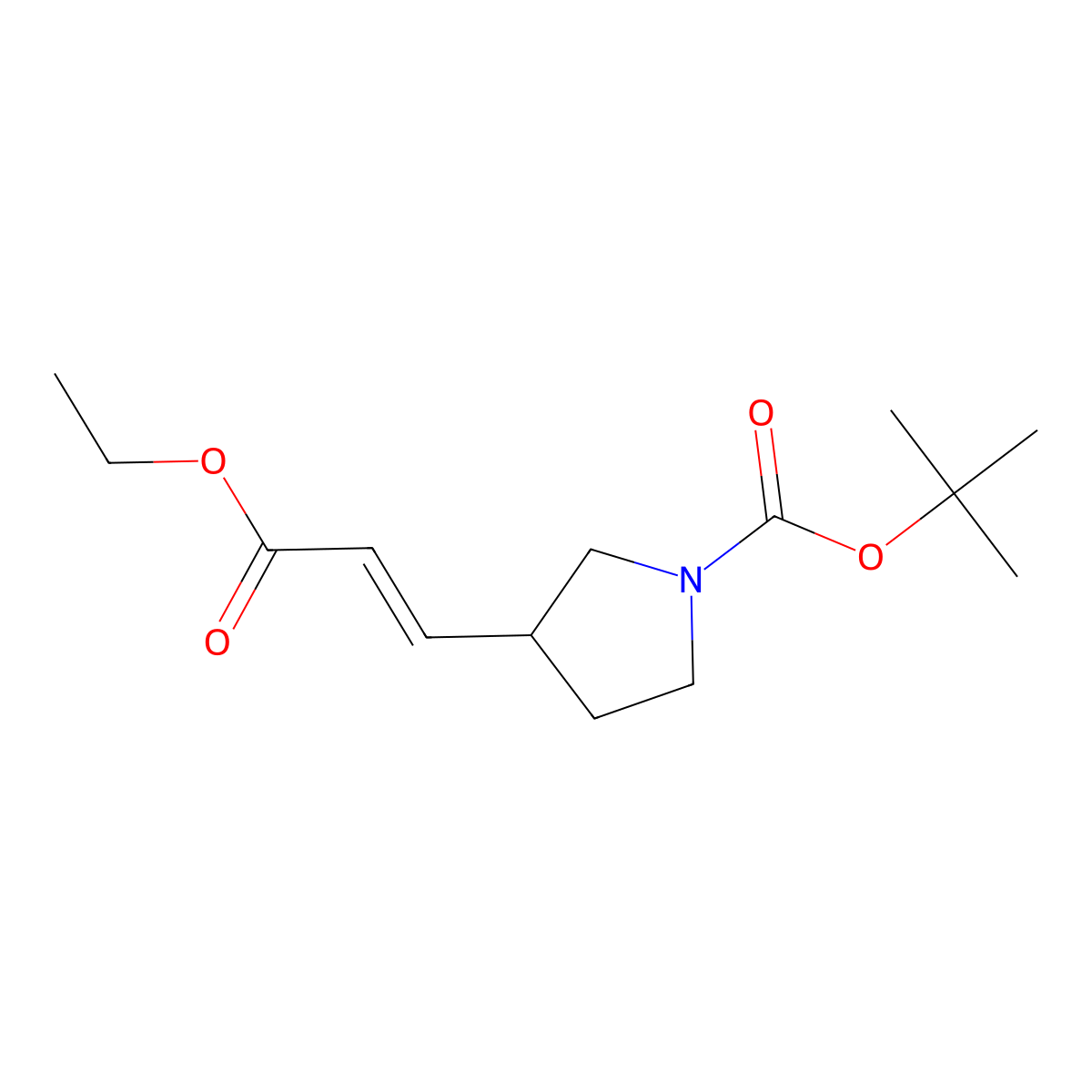 (E)-tert-Butyl 3-(3-ethoxy-3-oxoprop-1-enyl)pyrrolidine-1-carboxylate molecular structure, CAS 3098404-18-0