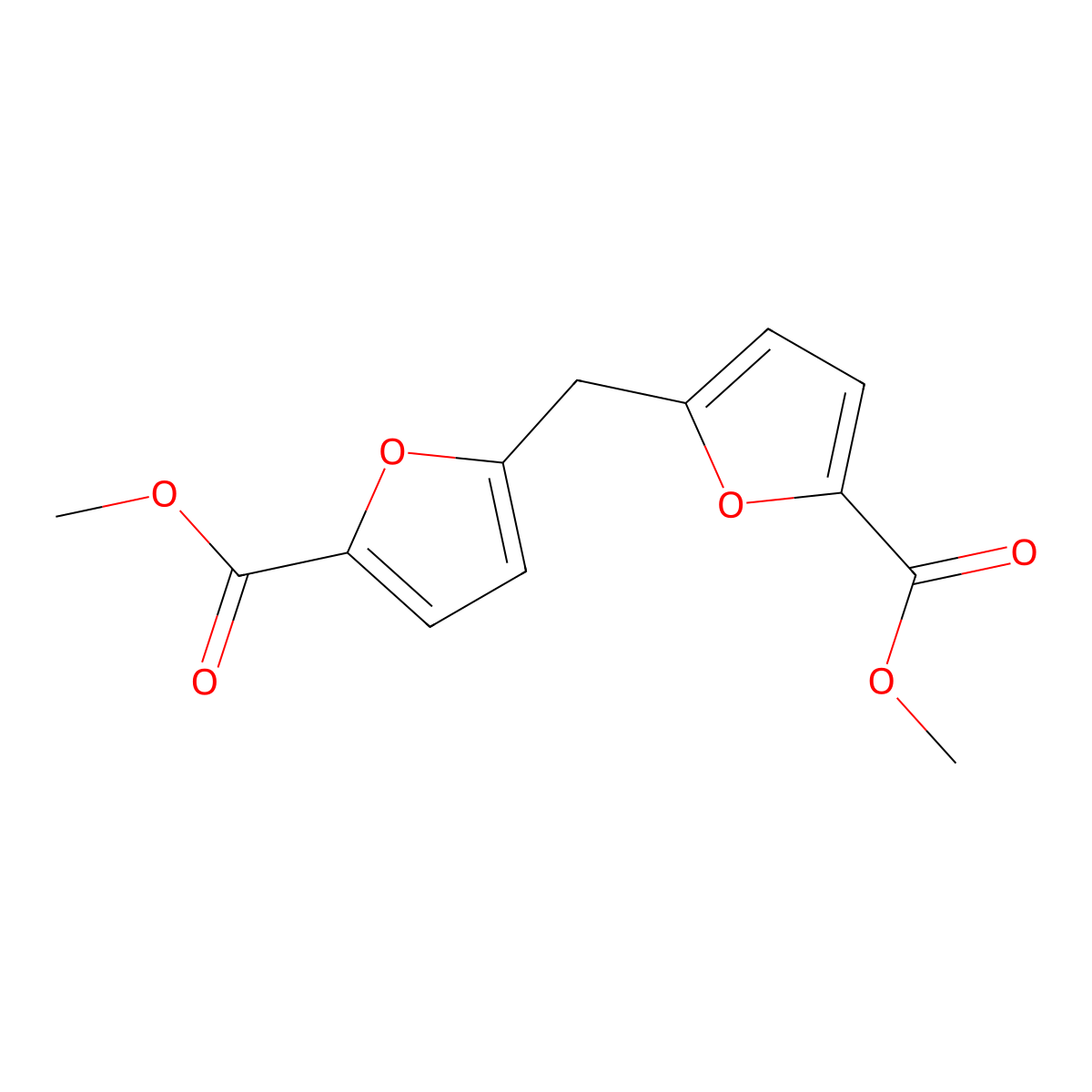 Methyl 5-{[5-(methoxycarbonyl)furan-2-yl]methyl}furan-2-carboxylate molecular structure, CAS 30990-14-8