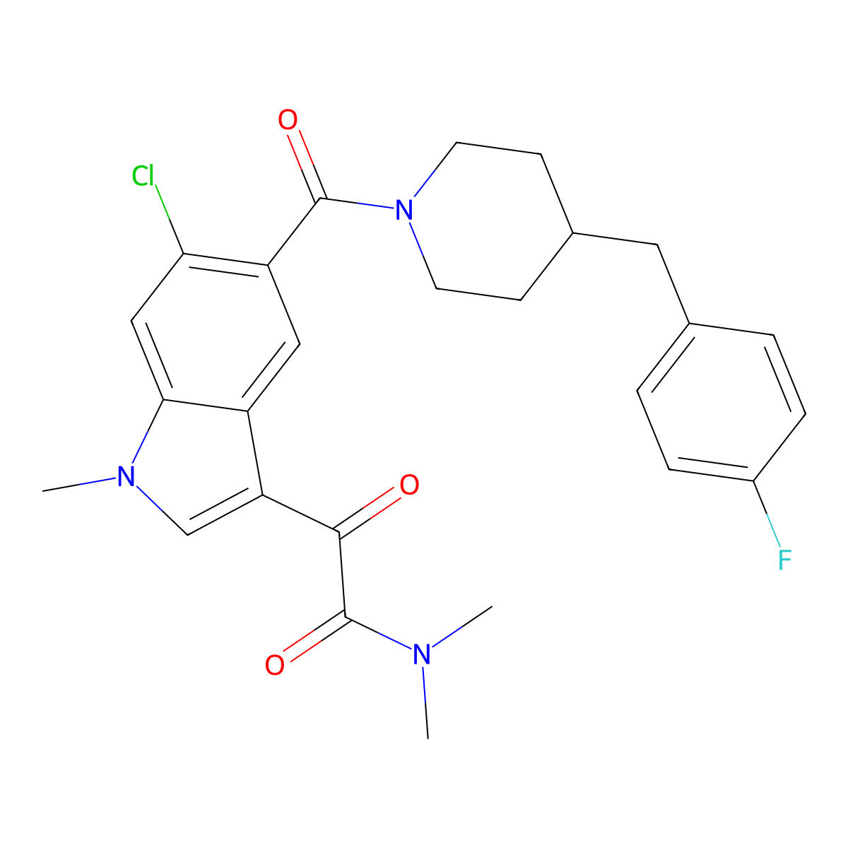2-[6-chloro-5-[4-[(4-fluorophenyl)methyl]piperidine-1-carbonyl]-1-methylindol-3-yl]-N,N-dimethyl-2-oxoacetamide molecular structure, CAS 309913-42-6