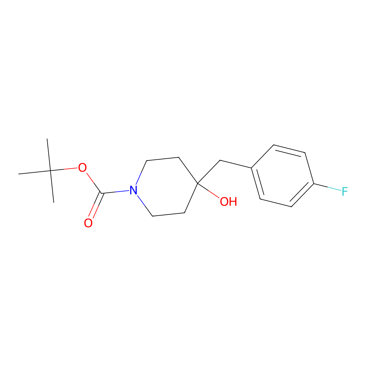 Tert-butyl 4-(4-fluorobenzyl)-4-hydroxypiperidine-1-carboxylate molecular structure, CAS 309915-33-1