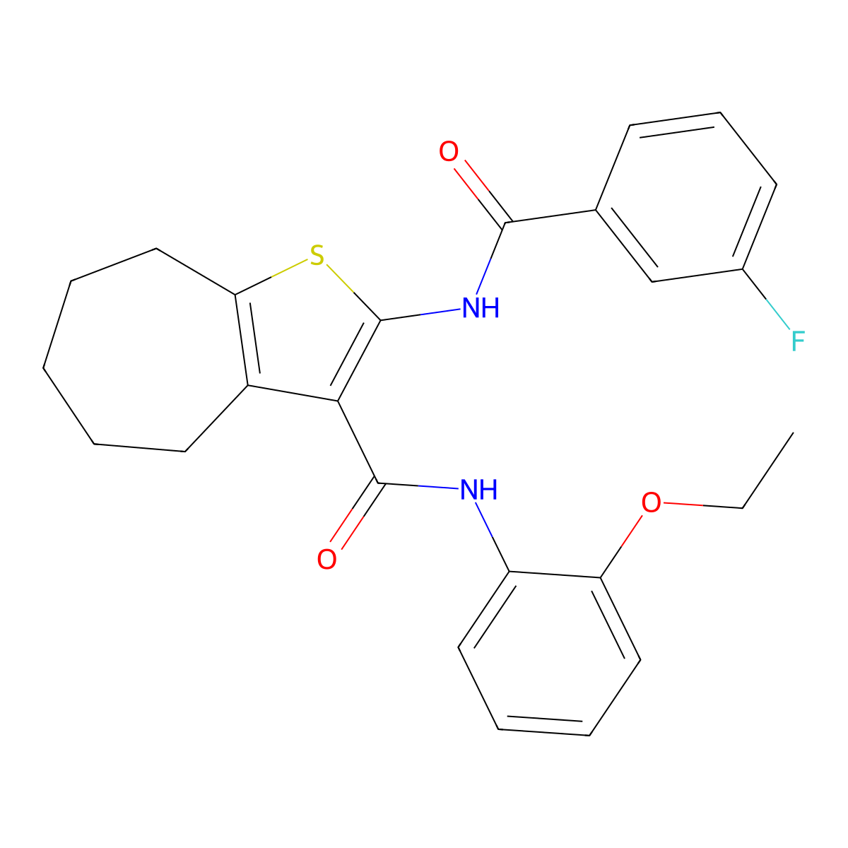 N-(2-ethoxyphenyl)-2-[(3-fluorobenzoyl)amino]-5,6,7,8-tetrahydro-4H-cyclohepta[b]thiophene-3-carboxamide molecular structure, CAS 309920-48-7