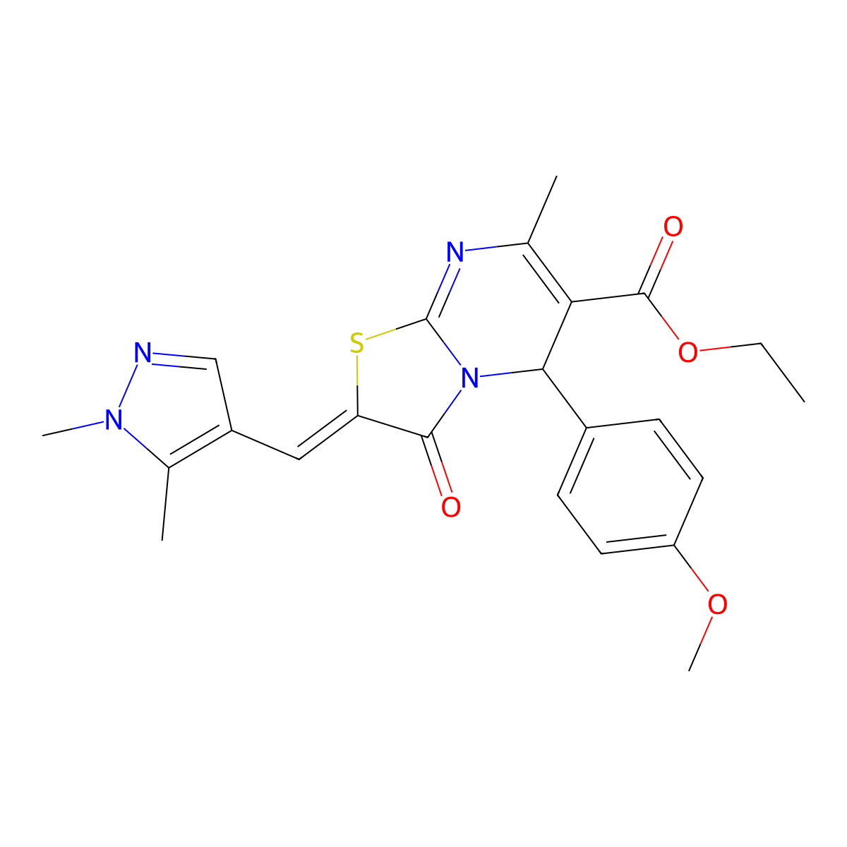 ethyl 2-[(1,5-dimethylpyrazol-4-yl)methylidene]-5-(4-methoxyphenyl)-7-methyl-3-oxo-5H-[1,3]thiazolo[3,2-a]pyrimidine-6-carboxylate molecular structure, CAS 309920-65-8