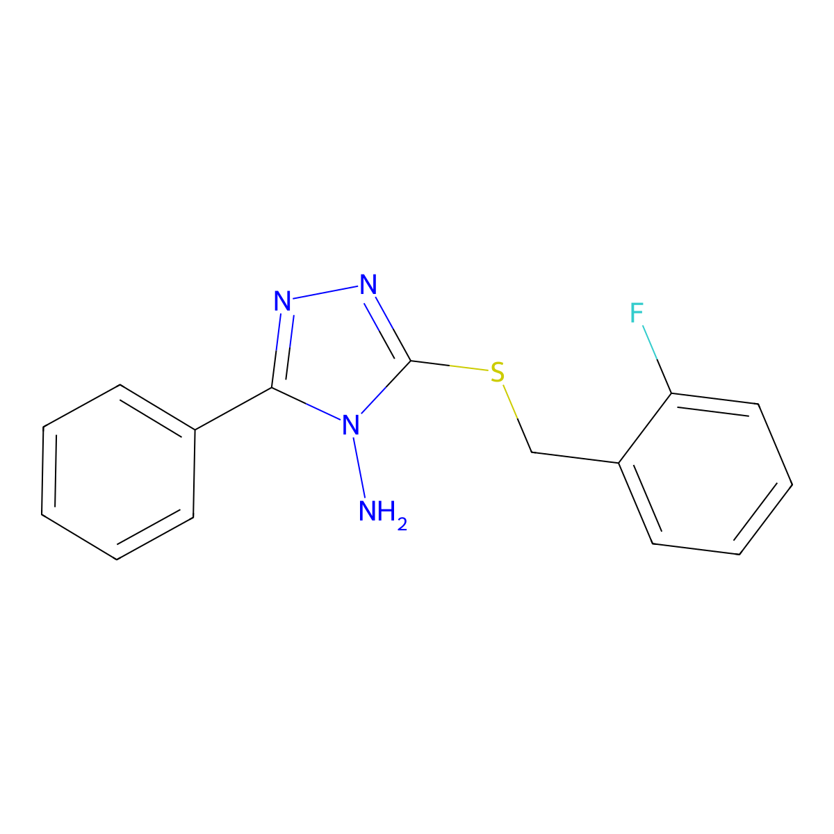 3-[(2-Fluorophenyl)methylthio]-5-phenyl-1,2,4-triazole-4-ylamine molecular structure, CAS 309921-37-7
