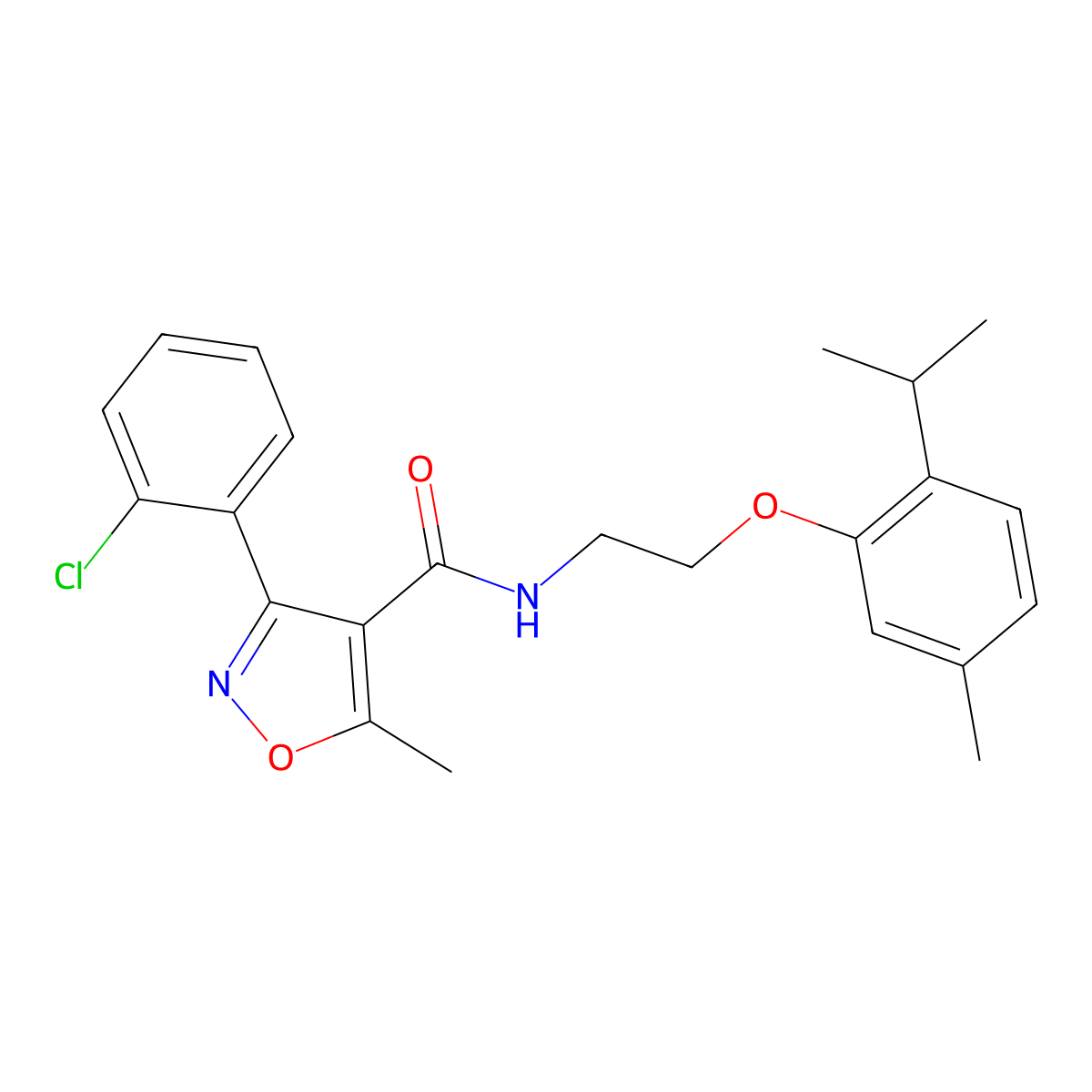 3-(2-chlorophenyl)-5-methyl-N-[2-(5-methyl-2-propan-2-ylphenoxy)ethyl]-1,2-oxazole-4-carboxamide molecular structure, CAS 309921-40-2