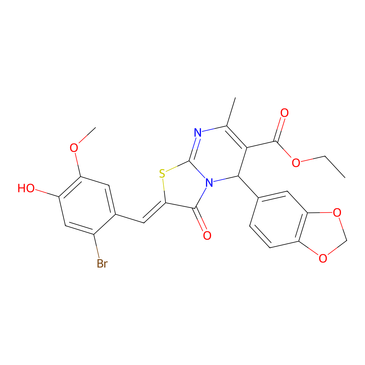 Ethyl 5-(1,3-benzodioxol-5-yl)-2-[(2-bromo-4-hydroxy-5-methoxyphenyl)methylene]-2,3-dihydro-7-methyl-3-oxo-5H-thiazolo[3,2-a]pyrimidine-6-carboxylate molecular structure, CAS 309921-60-6