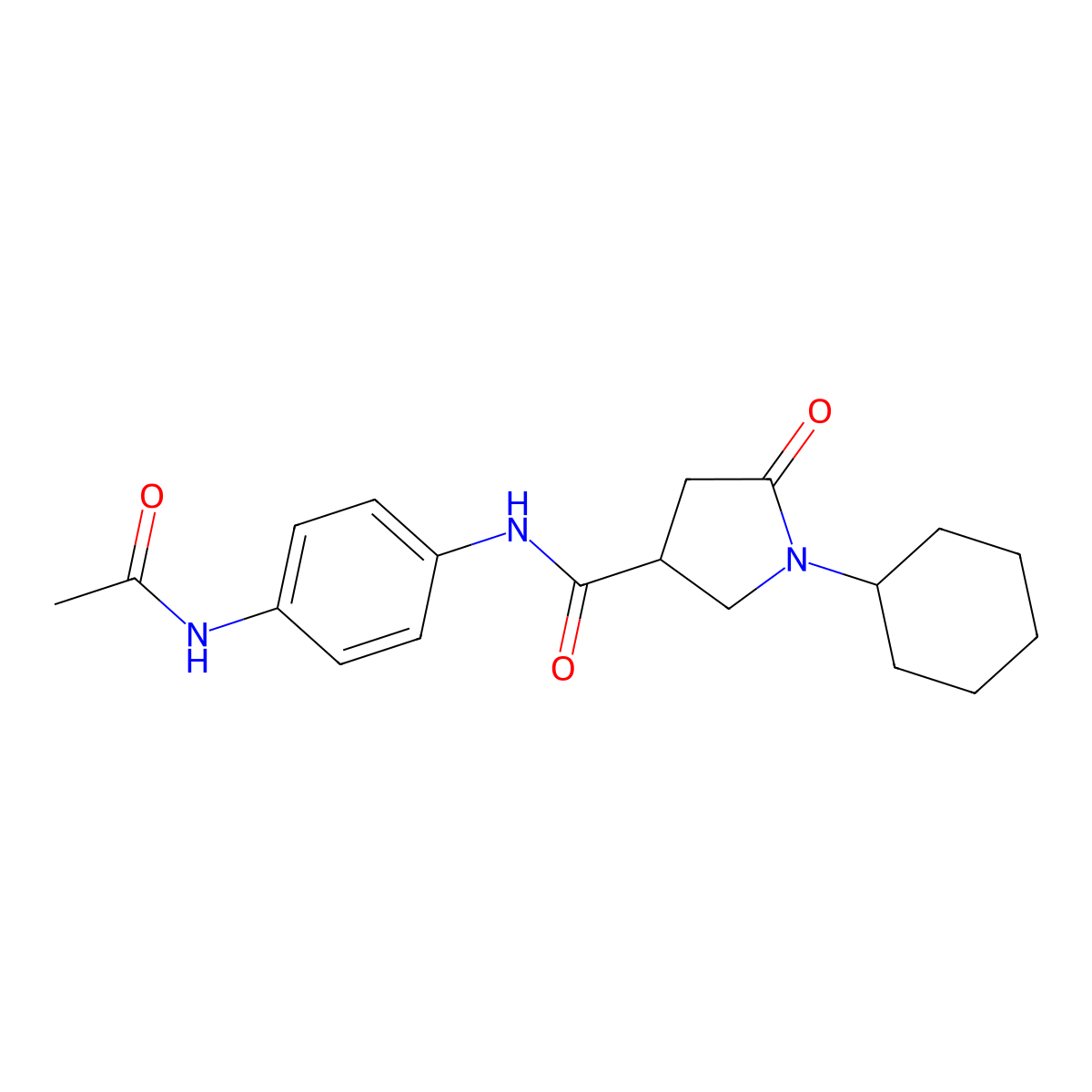 1-cyclohexyl-N-(4-acetamidophenyl)-5-oxopyrrolidine-3-carboxamide molecular structure, CAS 309921-62-8