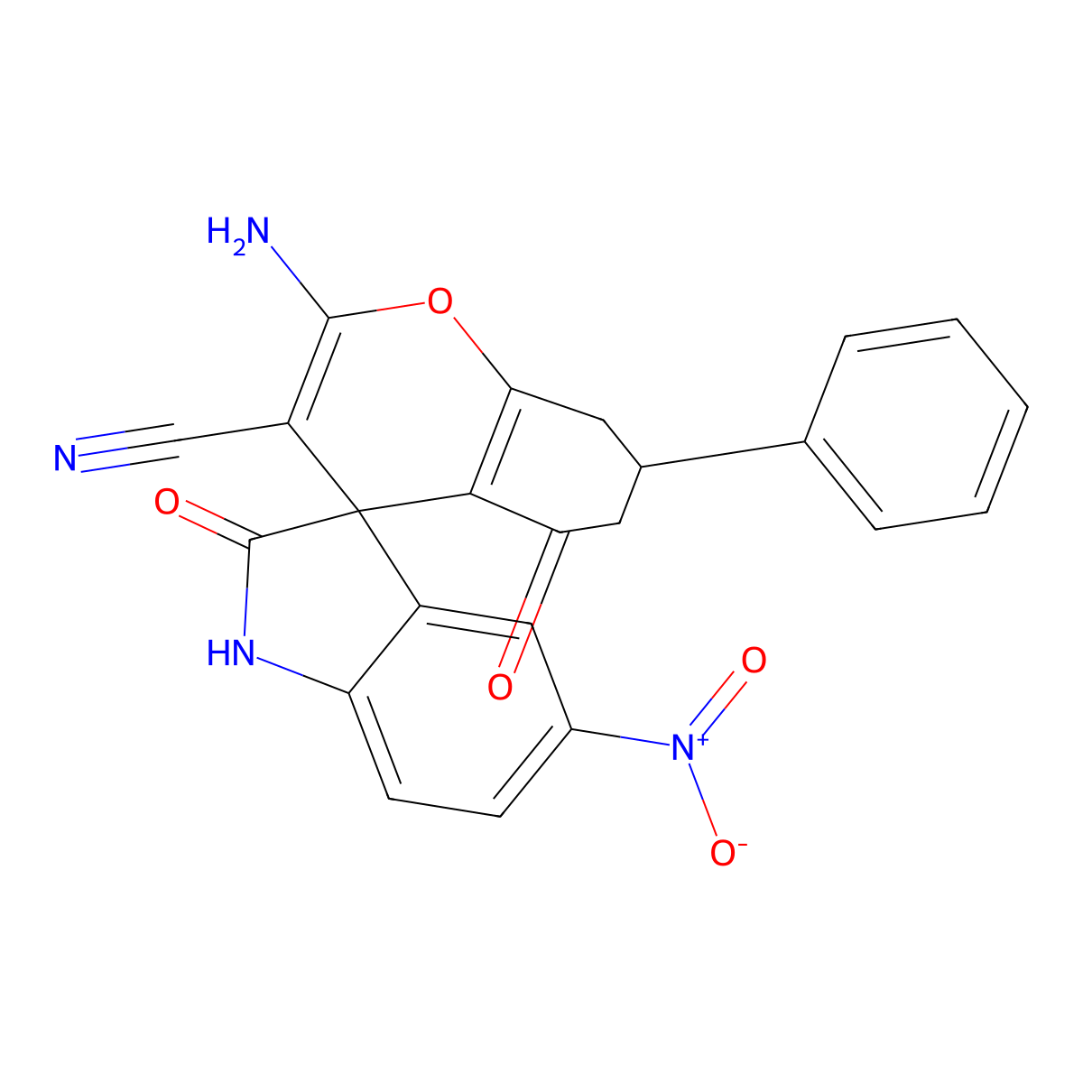 2'-amino-5-nitro-2,5'-dioxo-7'-phenylspiro[1H-indole-3,4'-7,8-dihydro-6H-chromene]-3'-carbonitrile molecular structure, CAS 309922-04-1