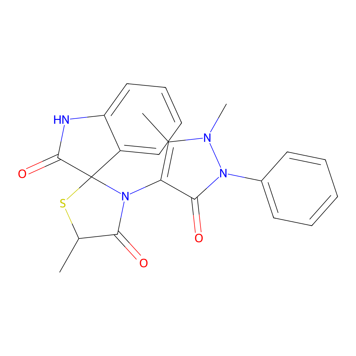3-(1,5-dimethyl-3-oxo-2-phenylpyrazol-4-yl)-5-methylspiro[1,3-thiazolidine-2,3'-1H-indole]-2',4-dione molecular structure, CAS 309922-72-3