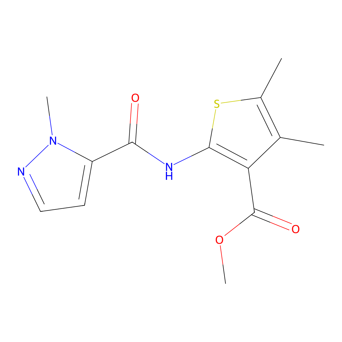 methyl 4,5-dimethyl-2-{[(1-methyl-1H-pyrazol-5-yl)carbonyl]amino}thiophene-3-carboxylate molecular structure, CAS 309923-07-7