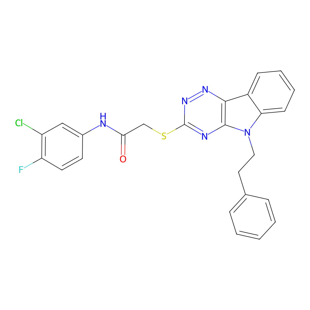 N-(3-chloro-4-fluorophenyl)-2-{[5-(2-phenylethyl)-5H-[1,2,4]triazino[5,6-b]indol-3-yl]sulfanyl}acetamide molecular structure, CAS 309923-16-8