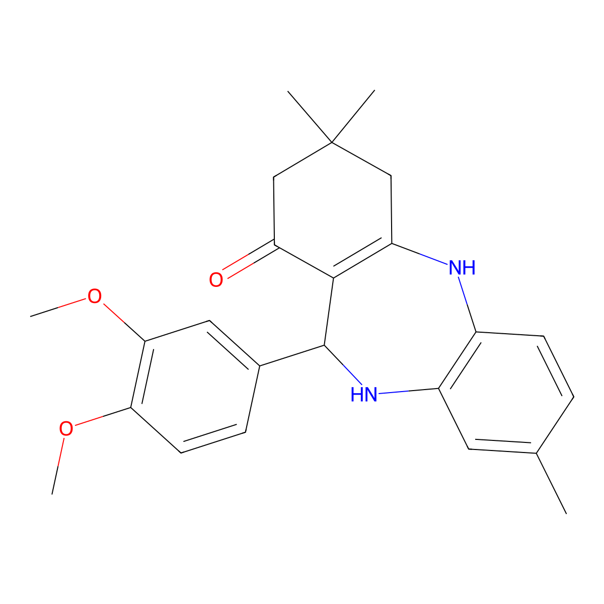 6-(3,4-dimethoxyphenyl)-3,9,9-trimethyl-6,8,10,11-tetrahydro-5H-benzo[b][1,4]benzodiazepin-7-one molecular structure, CAS 309923-61-3