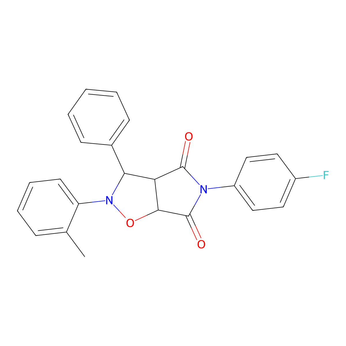 5-(4-fluorophenyl)-2-(2-methylphenyl)-3-phenyldihydro-2H-pyrrolo[3,4-d]isoxazole-4,6(3H,5H)-dione molecular structure, CAS 309924-03-6