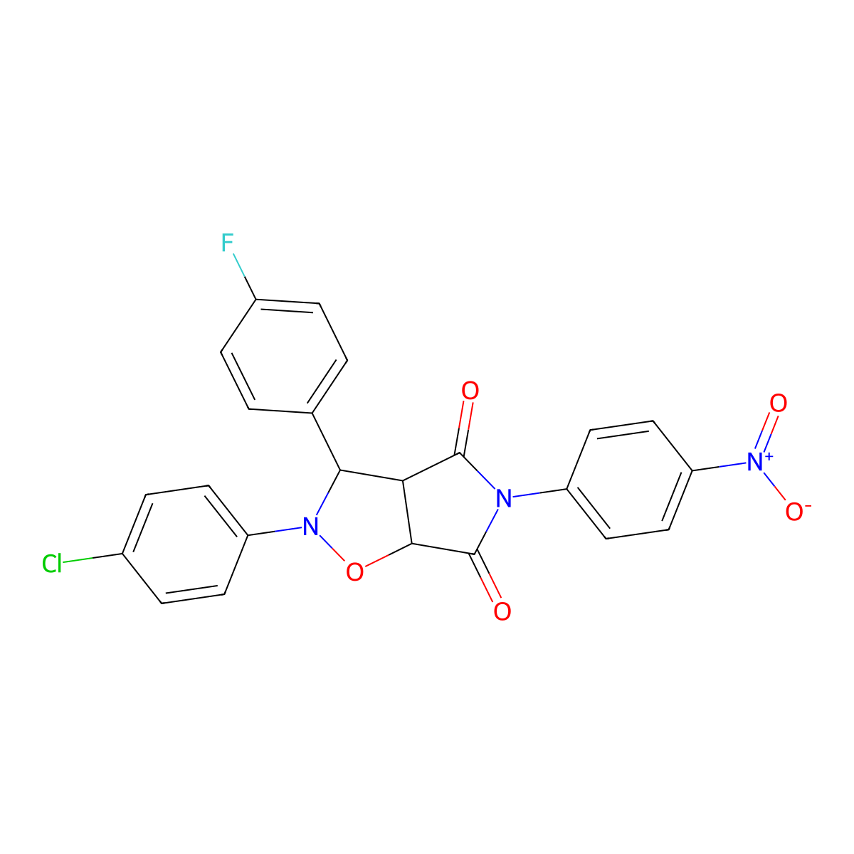 2-(4-chlorophenyl)-3-(4-fluorophenyl)-5-(4-nitrophenyl)-3a,6a-dihydro-3H-pyrrolo[3,4-d][1,2]oxazole-4,6-dione molecular structure, CAS 309924-04-7