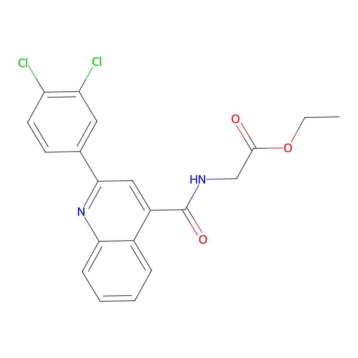 Ethyl 2-[[2-(3,4-dichlorophenyl)quinoline-4-carbonyl]amino]acetate molecular structure, CAS 309925-08-4