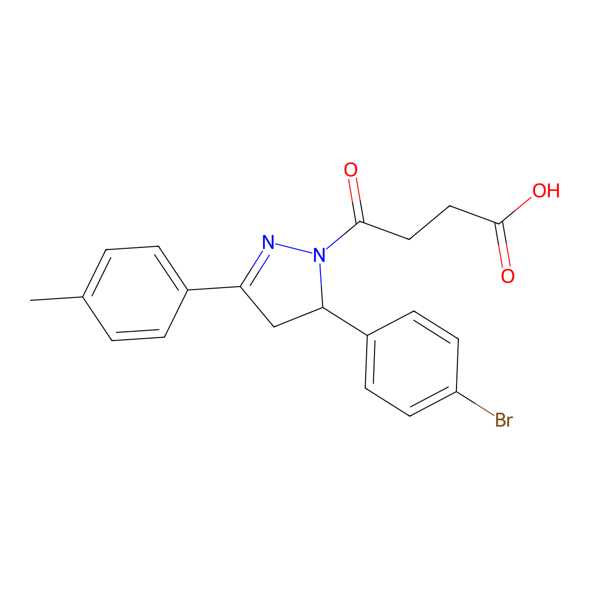 4-(5-(4-bromophenyl)-3-(p-tolyl)-4,5-dihydro-1H-pyrazol-1-yl)-4-oxobutanoic acid molecular structure, CAS 309926-09-8