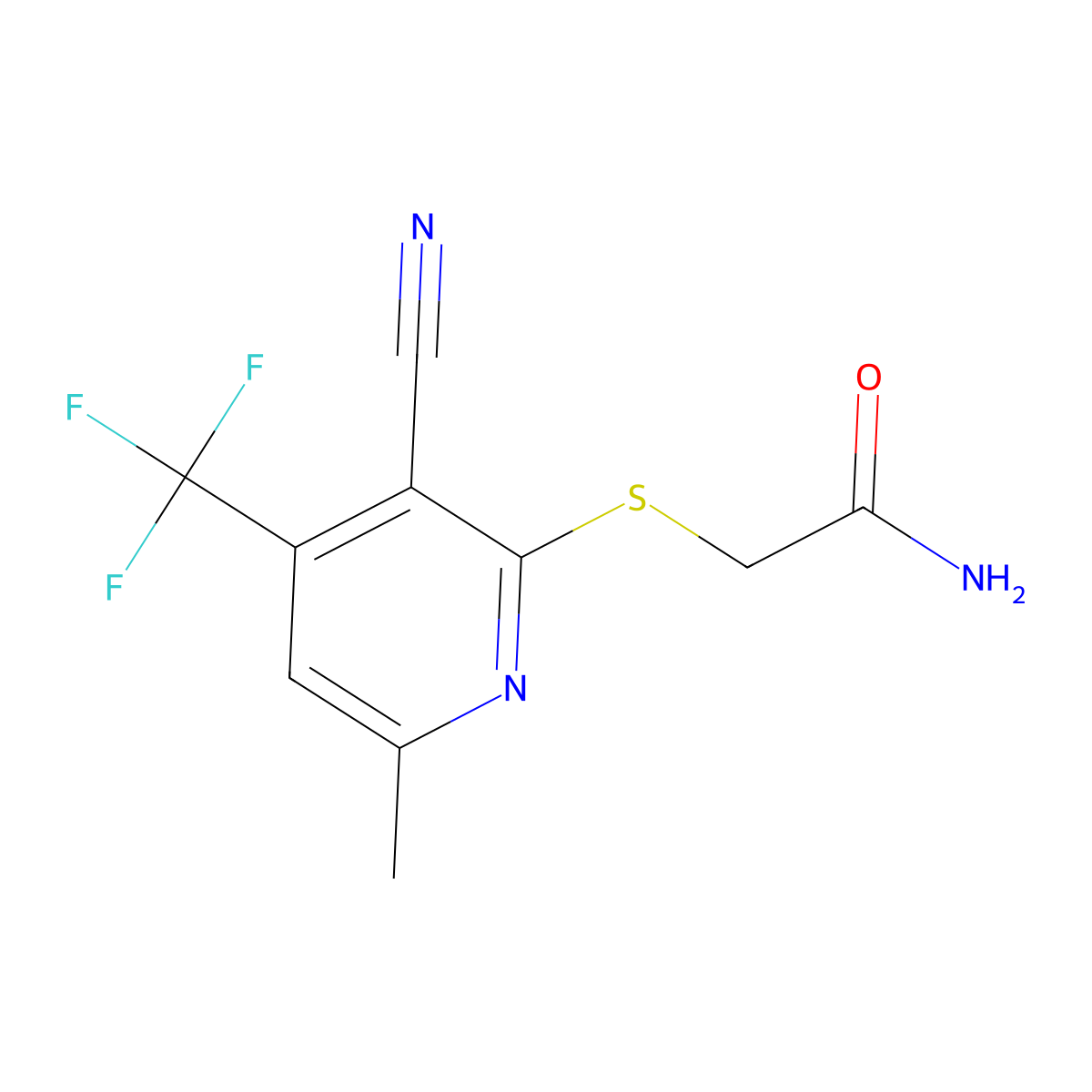2-[3-Cyano-6-methyl-4-(trifluoromethyl)pyridin-2-yl]sulfanylacetamide molecular structure, CAS 309926-17-8