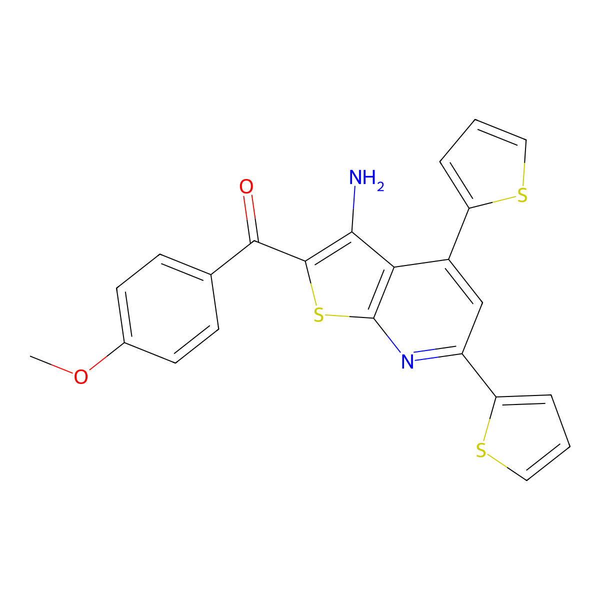 (3-Amino-4,6-dithiophen-2-ylthieno[2,3-b]pyridin-2-yl)-(4-methoxyphenyl)methanone molecular structure, CAS 309926-40-7