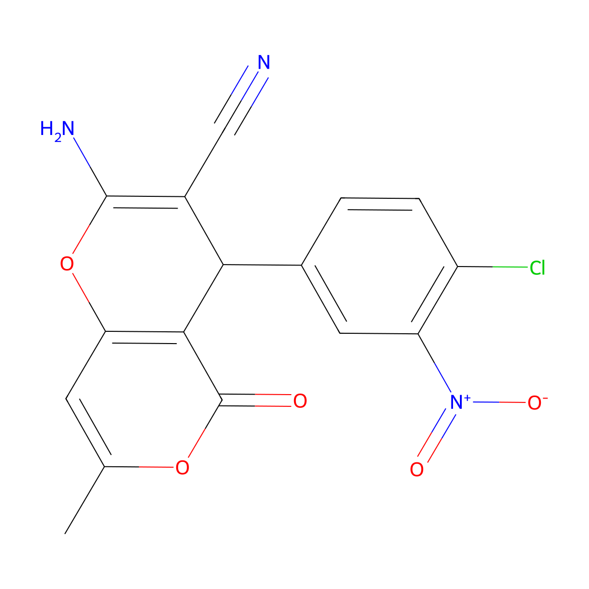 2-amino-4-(4-chloro-3-nitrophenyl)-7-methyl-5-oxo-4H,5H-pyrano[4,3-b]pyran-3-carbonitrile molecular structure, CAS 309926-41-8