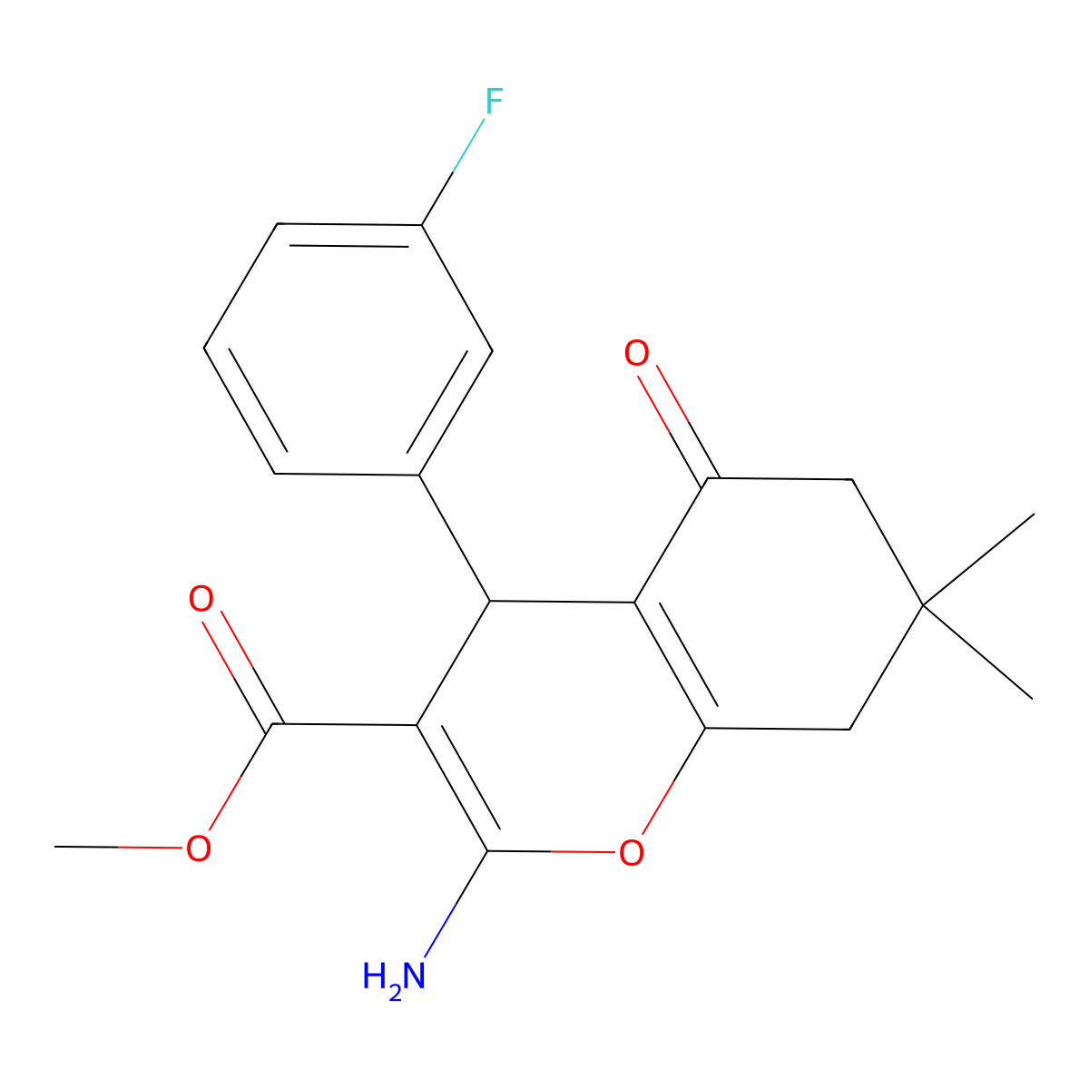 Methyl 2-amino-4-(3-fluorophenyl)-7,7-dimethyl-5-oxo-5,6,7,8-tetrahydro-4H-chromene-3-carboxylate molecular structure, CAS 309926-75-8