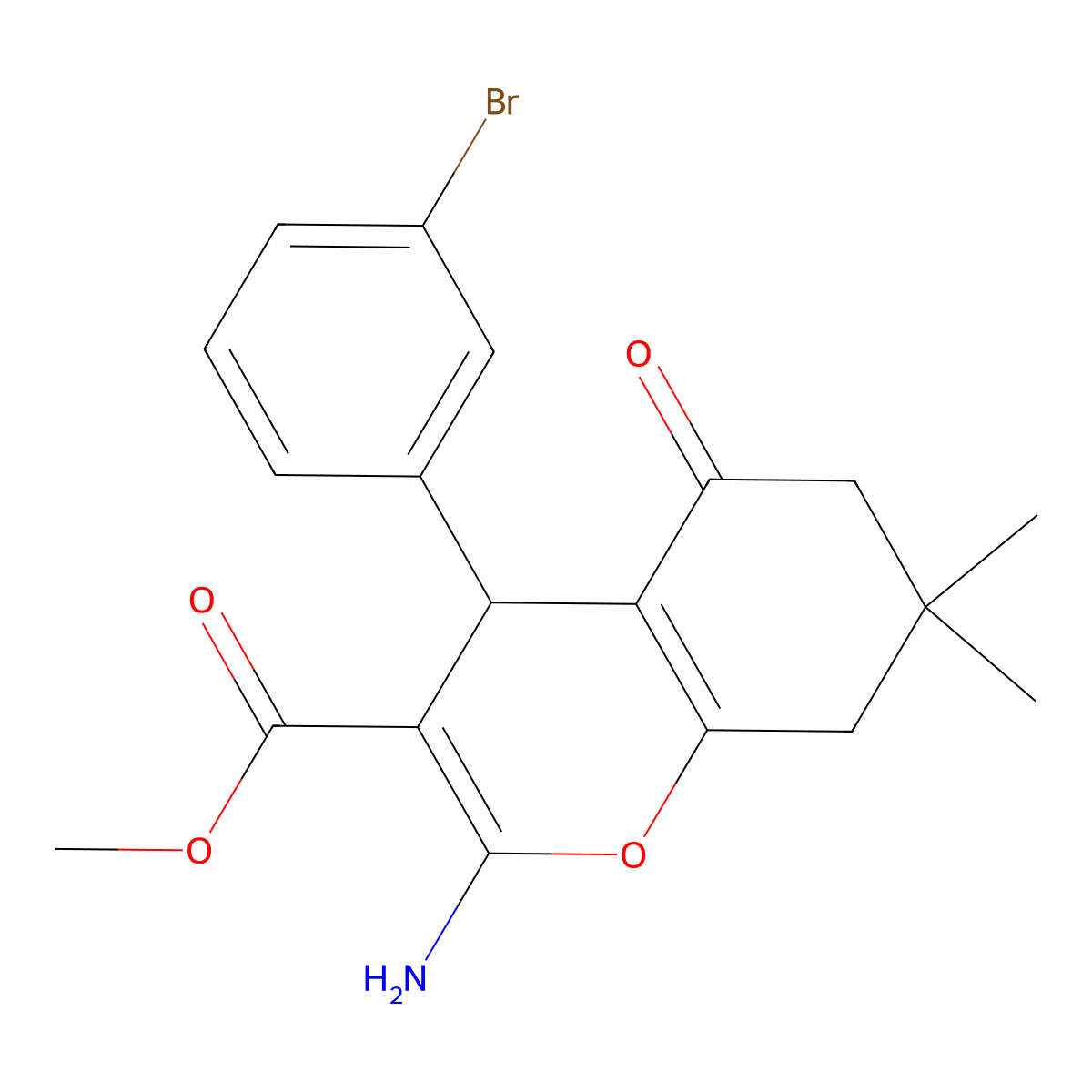 methyl 2-amino-4-(3-bromophenyl)-7,7-dimethyl-5-oxo-5,6,7,8-tetrahydro-4H-chromene-3-carboxylate molecular structure, CAS 309926-84-9