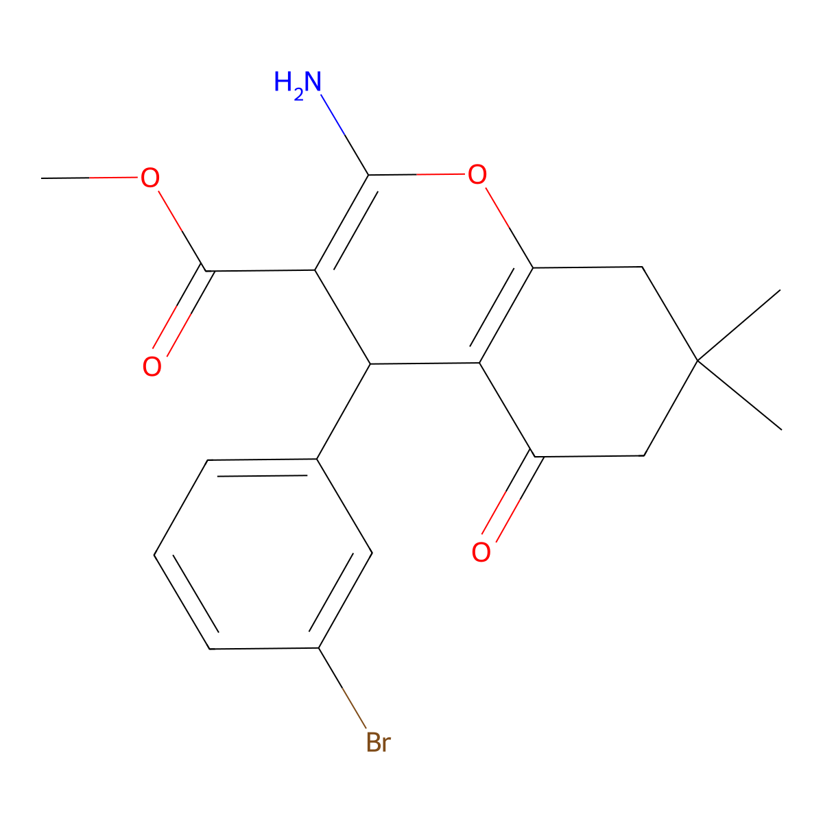 methyl 2-amino-4-(3-bromophenyl)-7,7-dimethyl-5-oxo-5,6,7,8-tetrahydro-4H-chromene-3-carboxylate molecular structure, CAS 309926-84-9