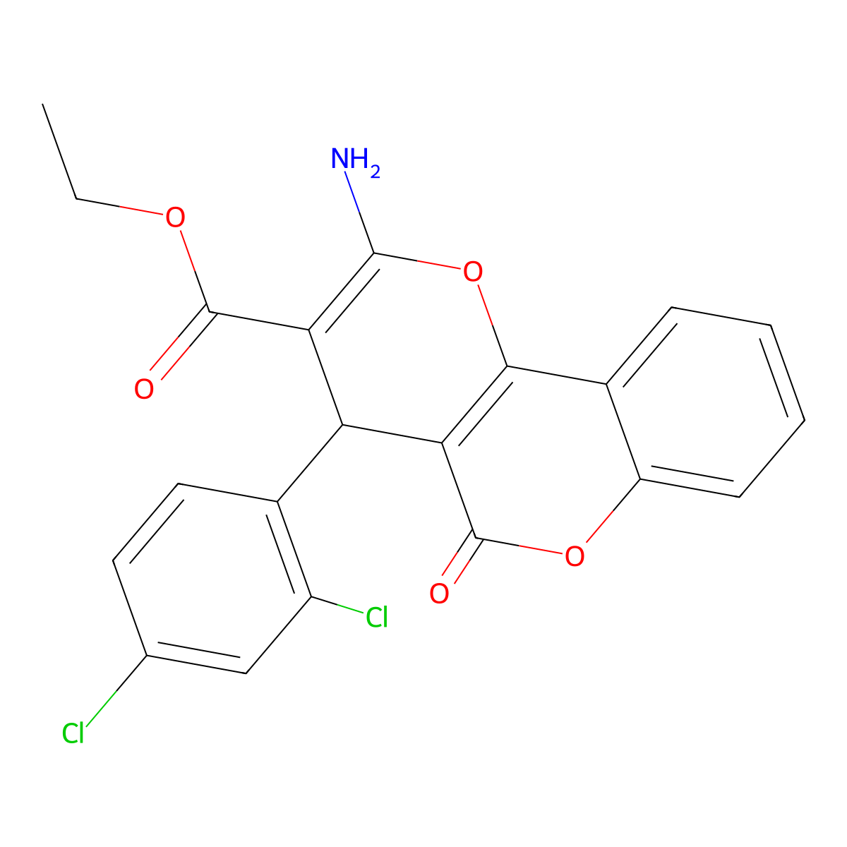ethyl 2-amino-4-(2,4-dichlorophenyl)-5-oxo-4H,5H-pyrano[3,2-c]chromene-3-carboxylate molecular structure, CAS 309926-98-5