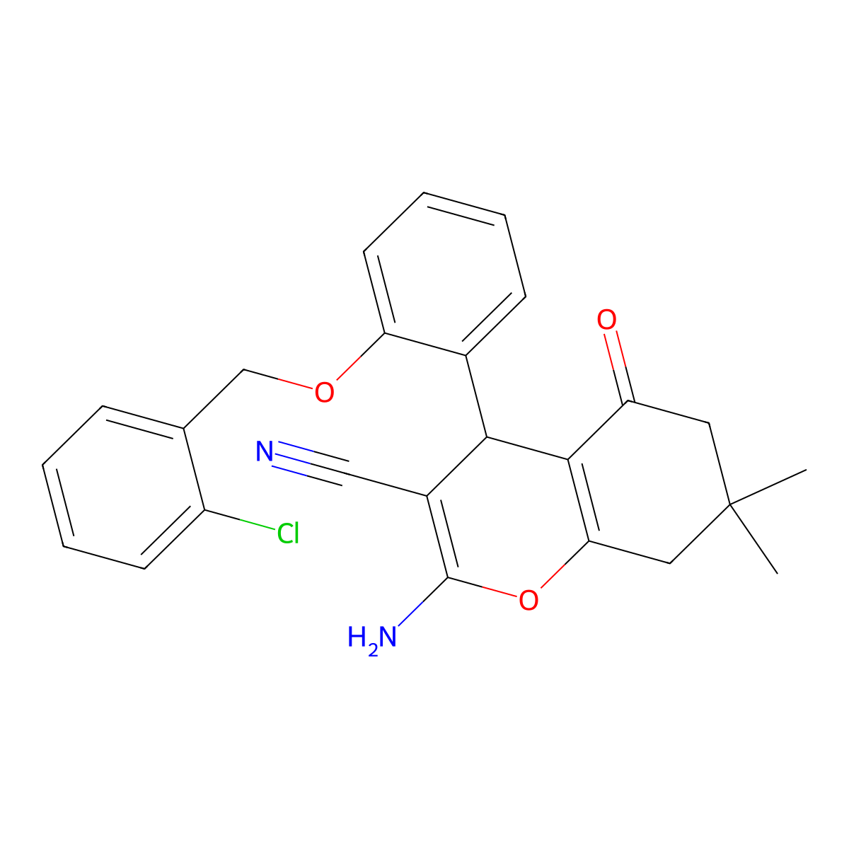 2-amino-4-[2-[(2-chlorophenyl)methoxy]phenyl]-7,7-dimethyl-5-oxo-6,8-dihydro-4H-chromene-3-carbonitrile molecular structure, CAS 309927-08-0