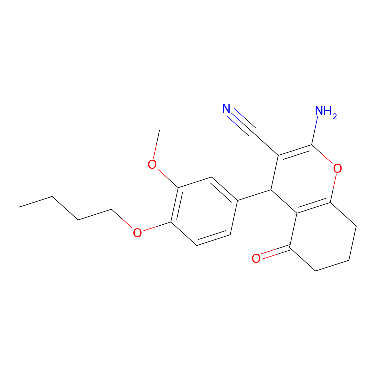 2-amino-4-(4-butoxy-3-methoxyphenyl)-5-oxo-5,6,7,8-tetrahydro-4H-chromene-3-carbonitrile molecular structure, CAS 309927-09-1