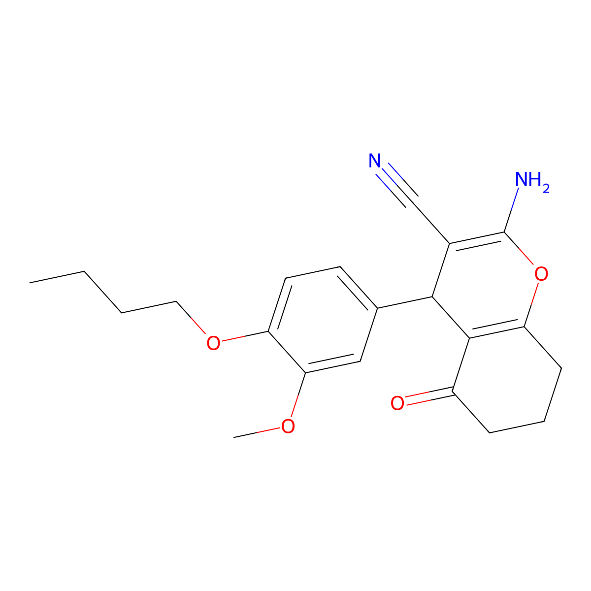 2-amino-4-(4-butoxy-3-methoxyphenyl)-5-oxo-5,6,7,8-tetrahydro-4H-chromene-3-carbonitrile molecular structure, CAS 309927-09-1