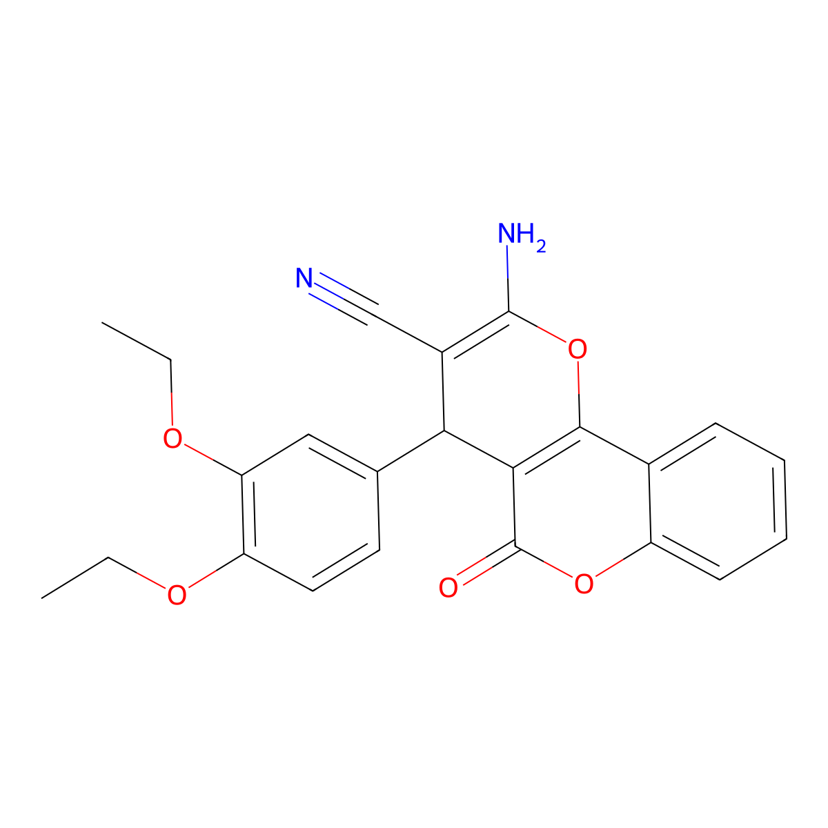 2-amino-4-(3,4-diethoxyphenyl)-5-oxo-4H-pyrano[3,2-c]chromene-3-carbonitrile molecular structure, CAS 309927-14-8