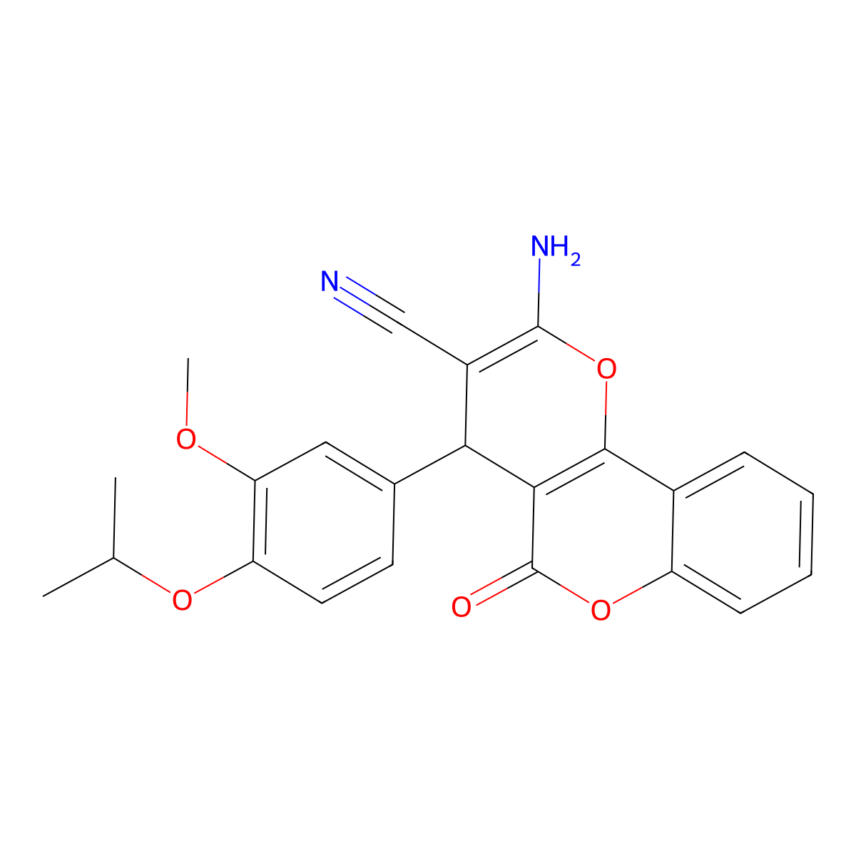 2-amino-4-(3-methoxy-4-propan-2-yloxyphenyl)-5-oxo-4H-pyrano[3,2-c]chromene-3-carbonitrile molecular structure, CAS 309927-16-0